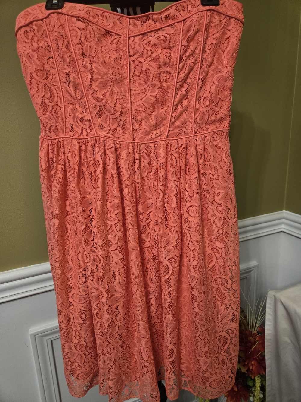 Eva Mendes Coral Lace Strapless Dress 12